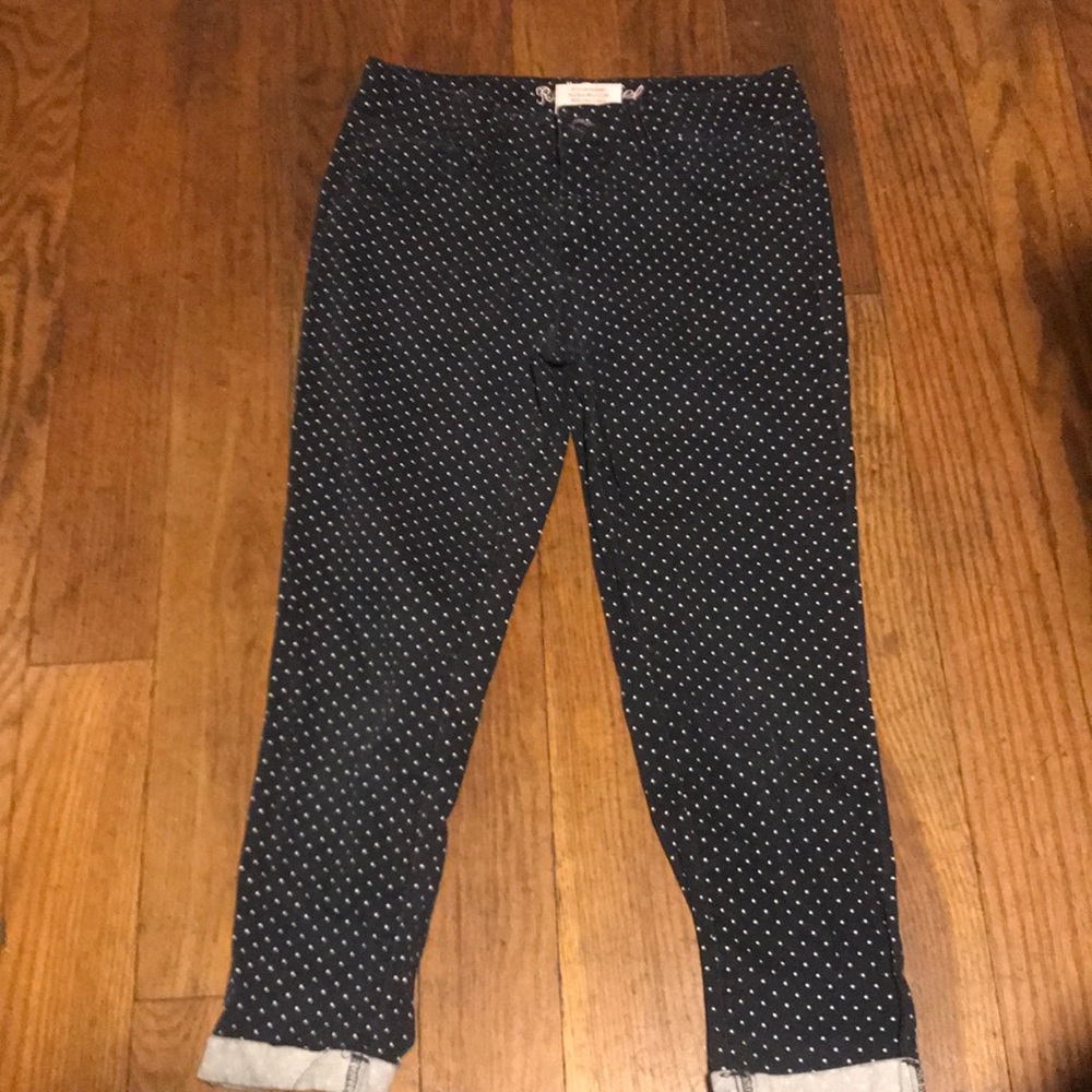 Red camels blue with white dots pants